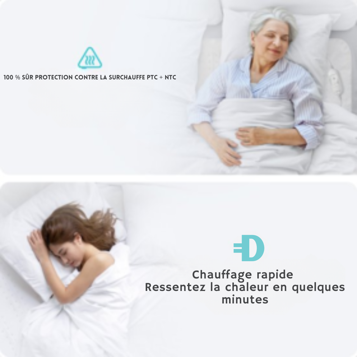 Couverture électrique Bloomfold - 160 x 140 cm - Lavable en machine - 2 personnes - 3 niveaux - Couverture chauffante - Blanc/polyester