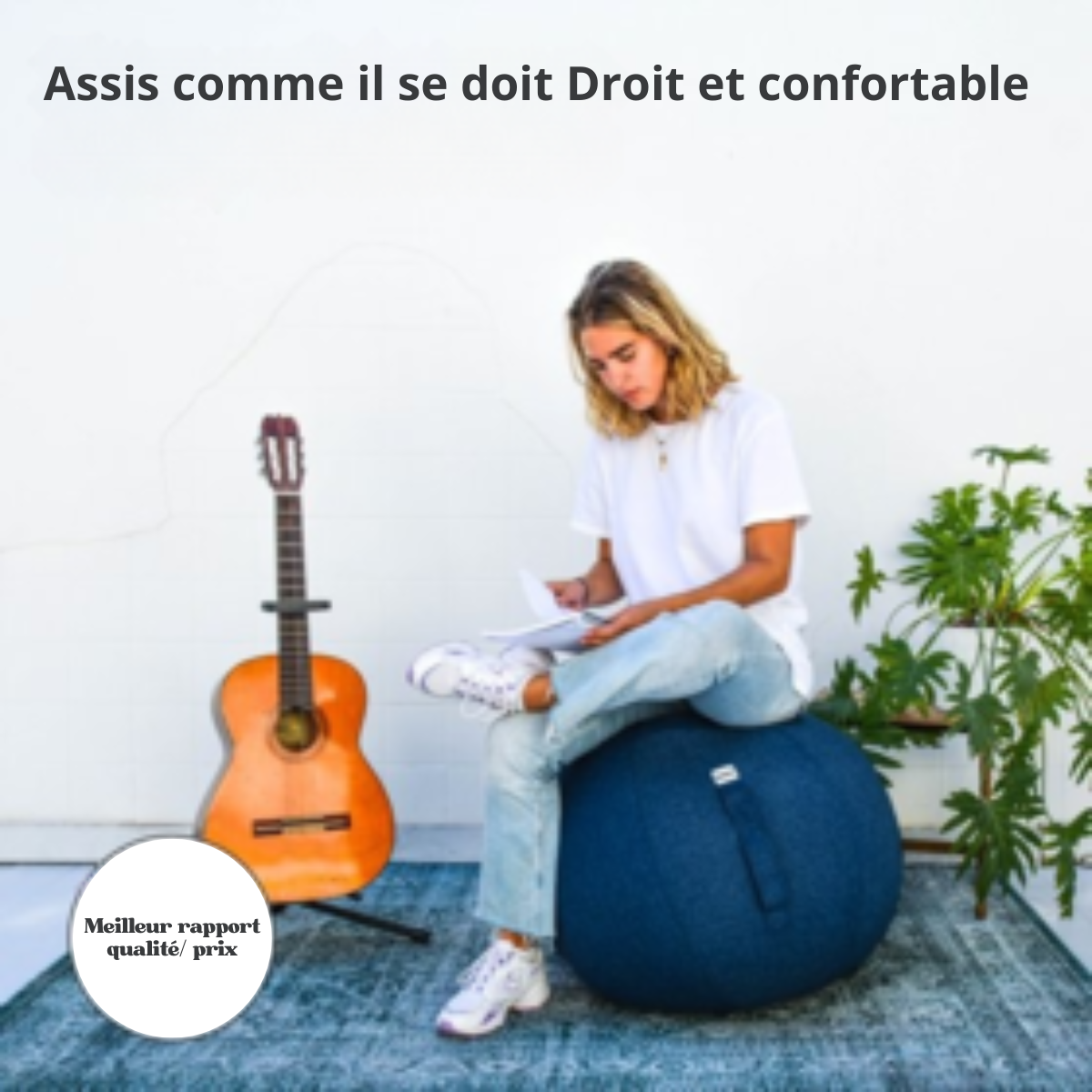 Ballon d'exercice Backerz® 75 cm - Ballon de yoga de luxe - Ballons d'exercice avec housse - Ballon de chaise de bureau ergonomique - Lin bleu foncé