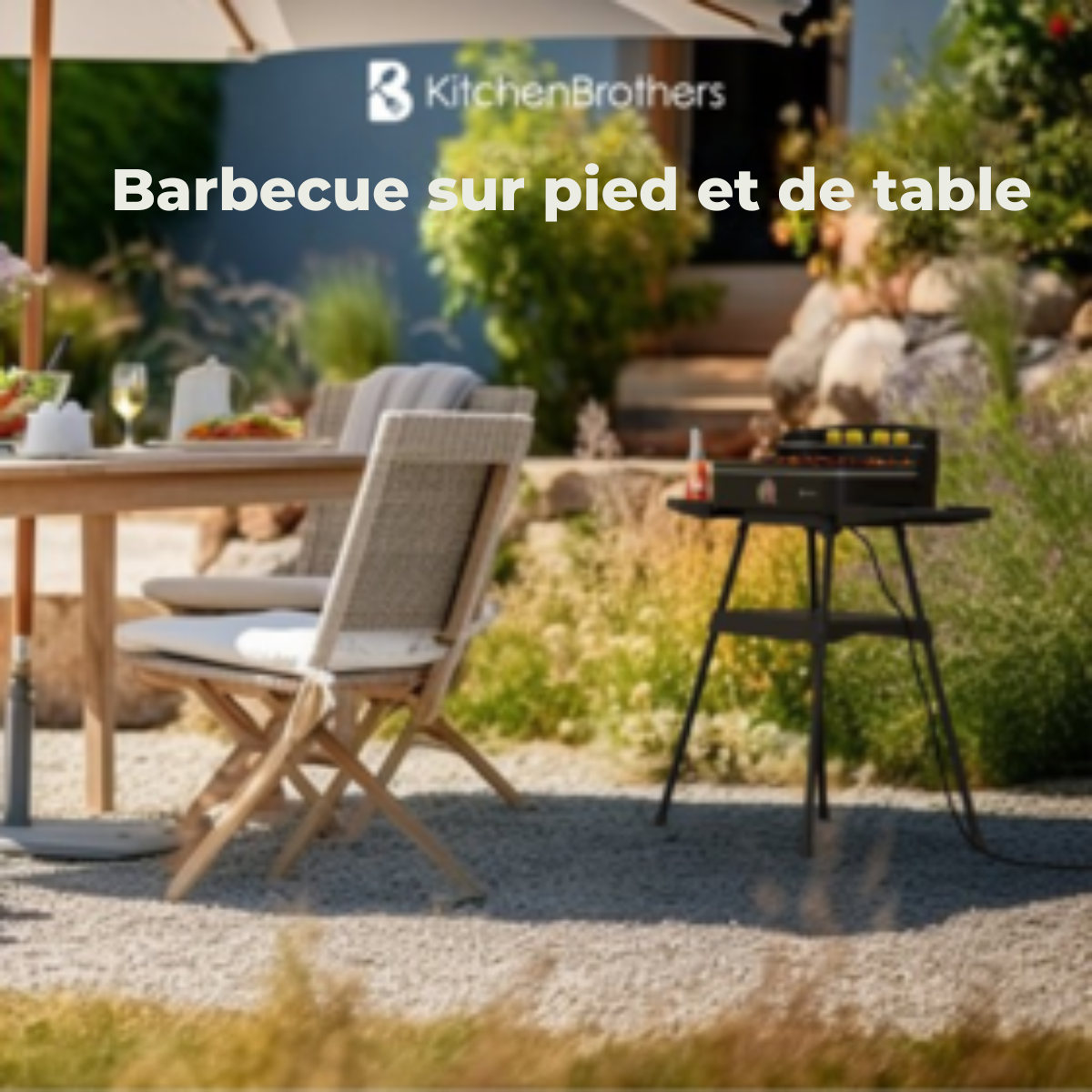 KitchenBrothers Barbecue Électrique 2200W – Sur Pied et de Table – Coloris Noir