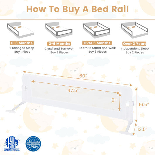 COAST 60-inch Foldable Bed Rail - Adjustable Safety Strap - White