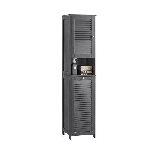 SoBuy Meuble colonne - BZR124-DG - Salle de bain - Panier à linge amovible - Anthracite