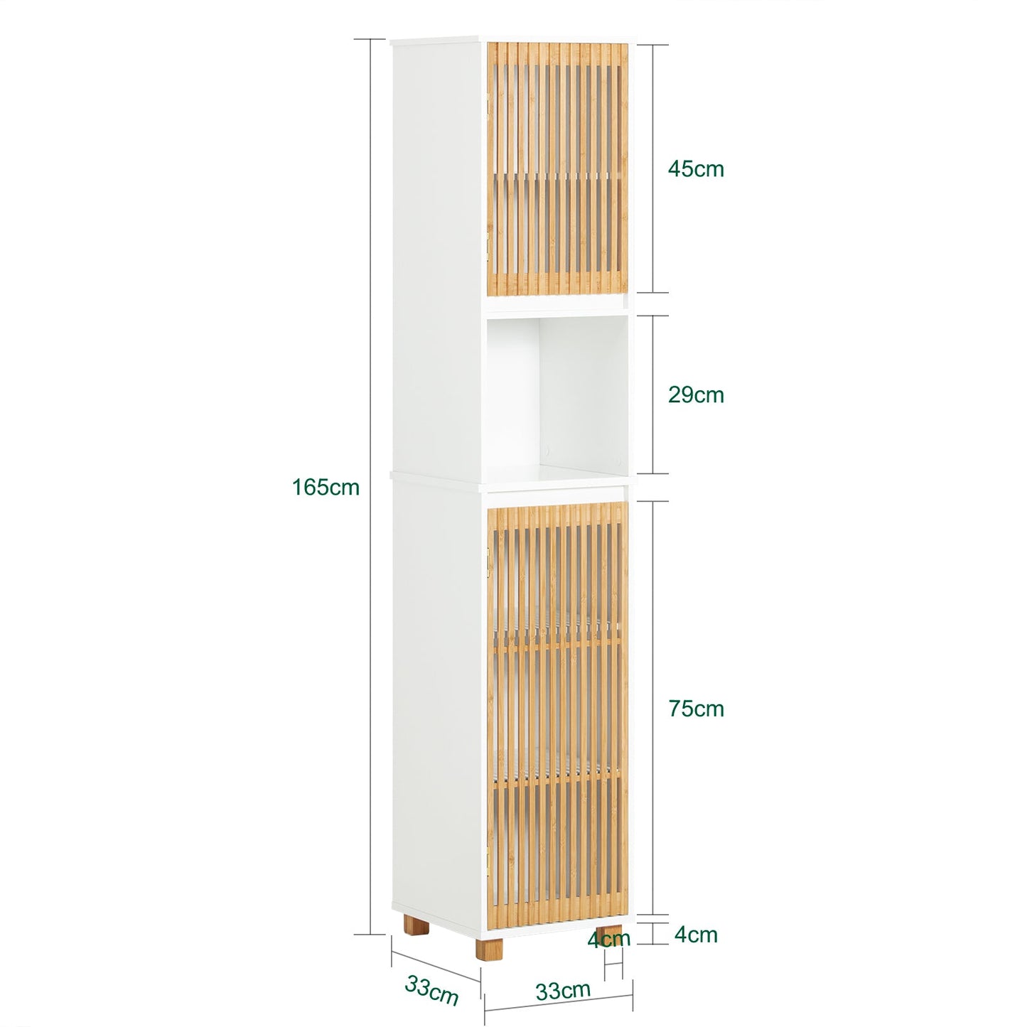 Meuble colonne de salle de bain SoBuy- BZR127-W - 33 x 33 x 165 cm - Bois laqué blanc et bambou- Blanc