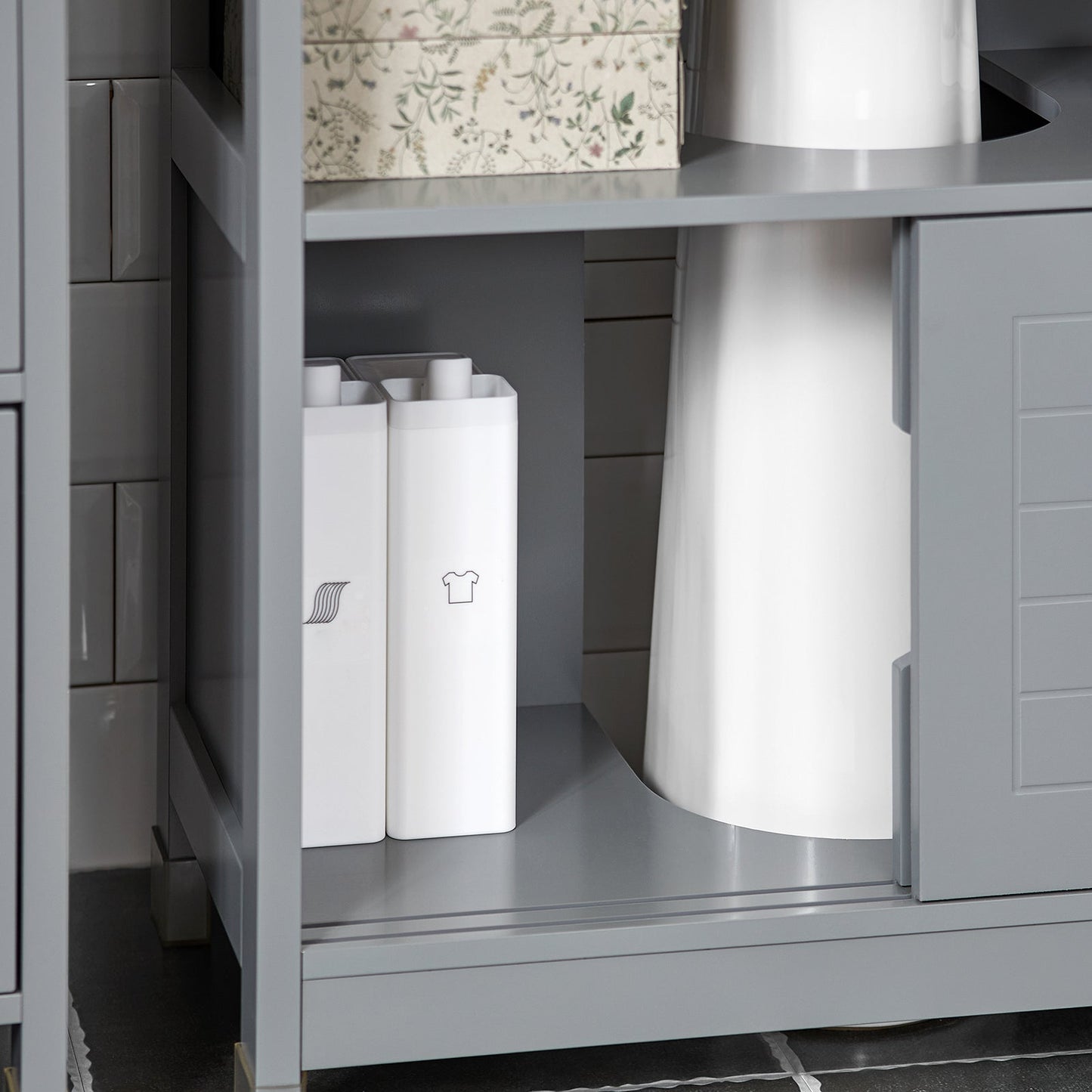 SoBuy Meuble à Bascule FRG128-II-SG - 2 Portes - 1 Etagère Ouverte - 30 x 60 x 60 cm - Gris