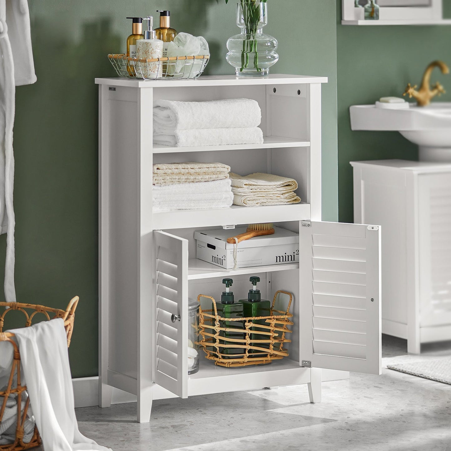 SoBuy BZR13-W Armoire de toilette - 2 étagères et 2 portes - 60 x 90 x 26 cm - Blanc