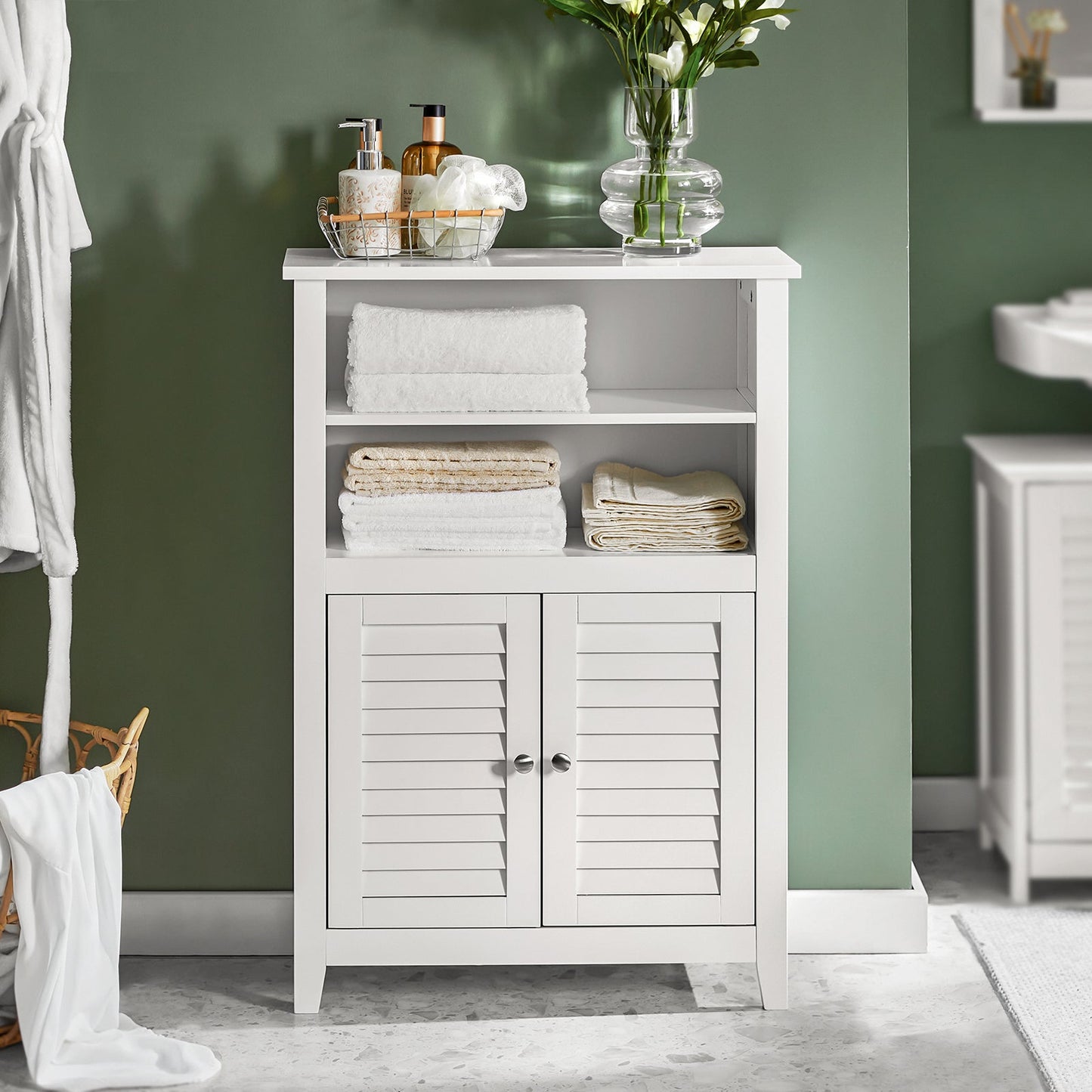 SoBuy BZR13-W Armoire de toilette - 2 étagères et 2 portes - 60 x 90 x 26 cm - Blanc