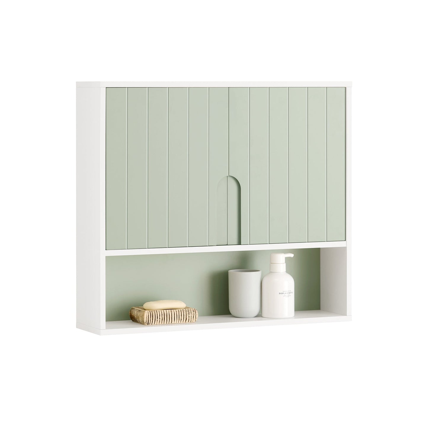 SoBuy Meuble de salle de bain BZR140-GR - 2 portes et étagère ouverte - 60 x 15 x 54 cm - Blanc/Vert
