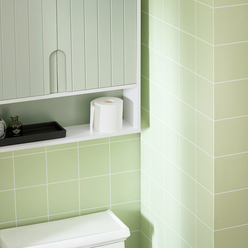 SoBuy Meuble de salle de bain BZR140-GR - 2 portes et étagère ouverte - 60 x 15 x 54 cm - Blanc/Vert