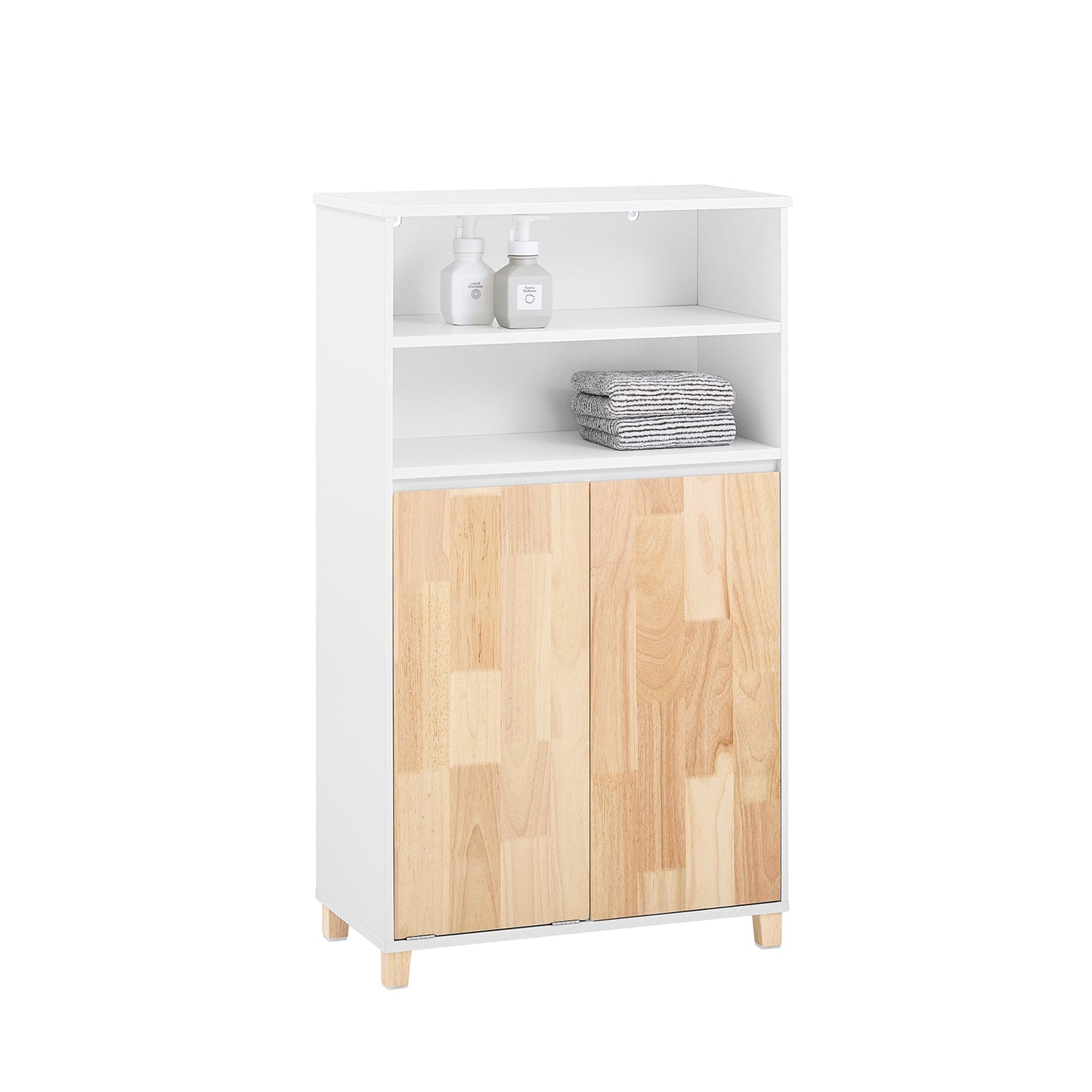 SoBuy BZR143-WN Meuble de salle de bains avec lavabo amovible, 3 plateaux de rangement et panier à linge - Blanc, 64x33x110 cm
