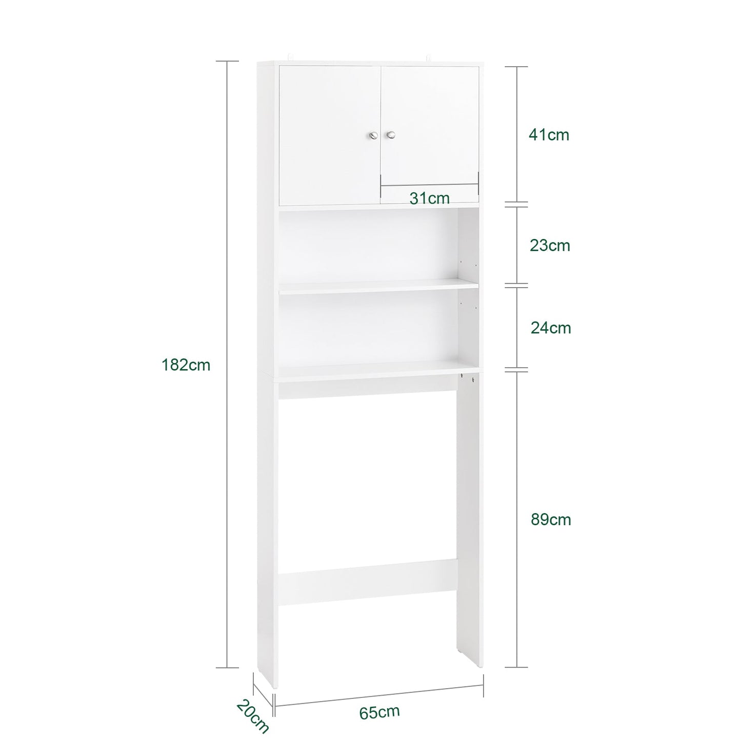 SoBuy BZR165-W Meuble pour lave-linge - Blanc - 65x20x182 cm - Armoire avec portes et étagères pour dessus de lave-linge