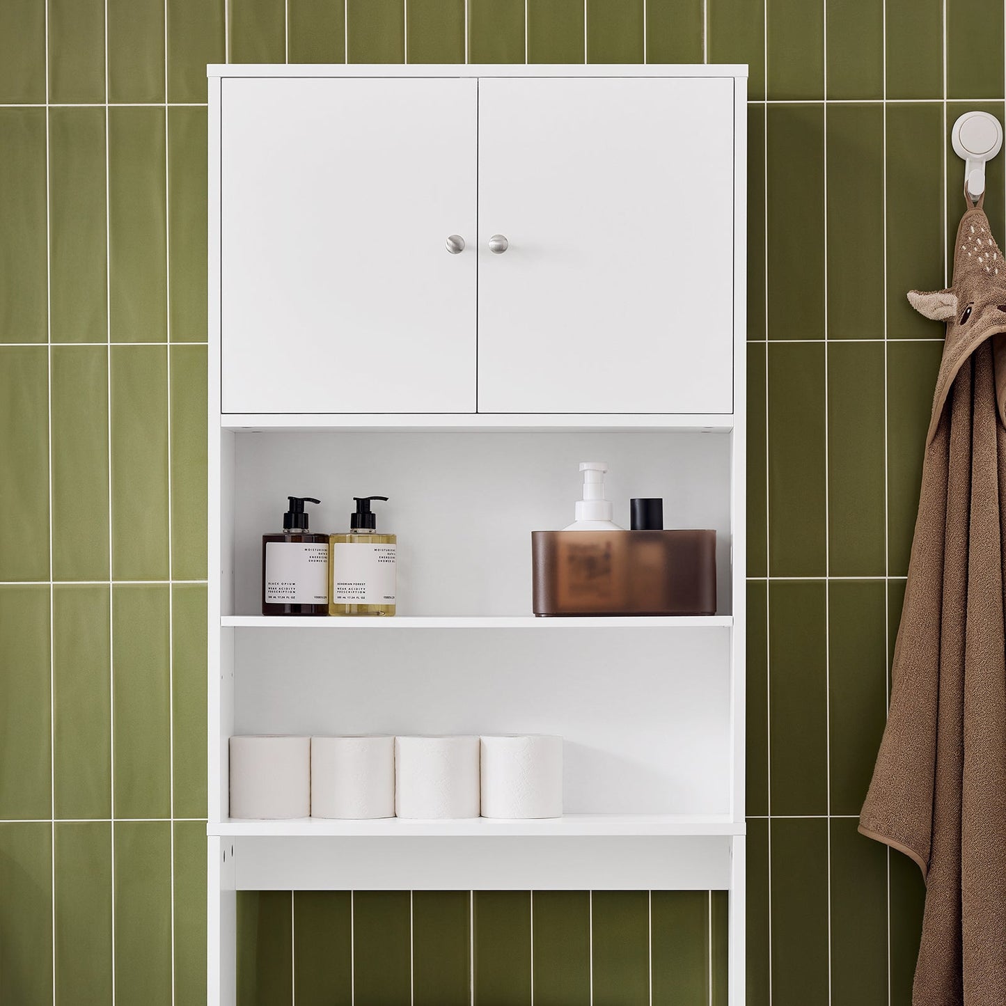 SoBuy BZR165-W Meuble pour lave-linge - Blanc - 65x20x182 cm - Armoire avec portes et étagères pour dessus de lave-linge