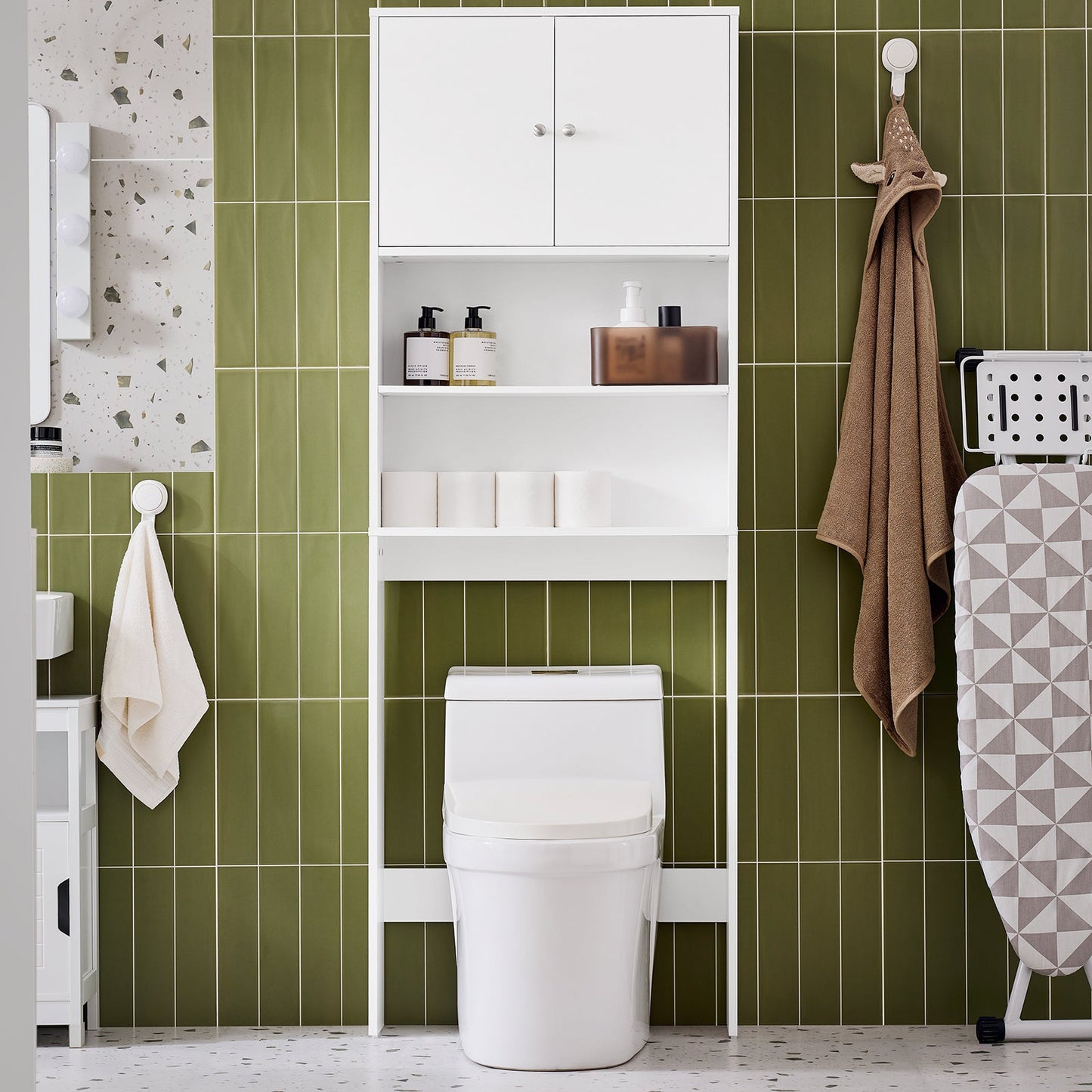 SoBuy BZR165-W Meuble pour lave-linge - Blanc - 65x20x182 cm - Armoire avec portes et étagères pour dessus de lave-linge