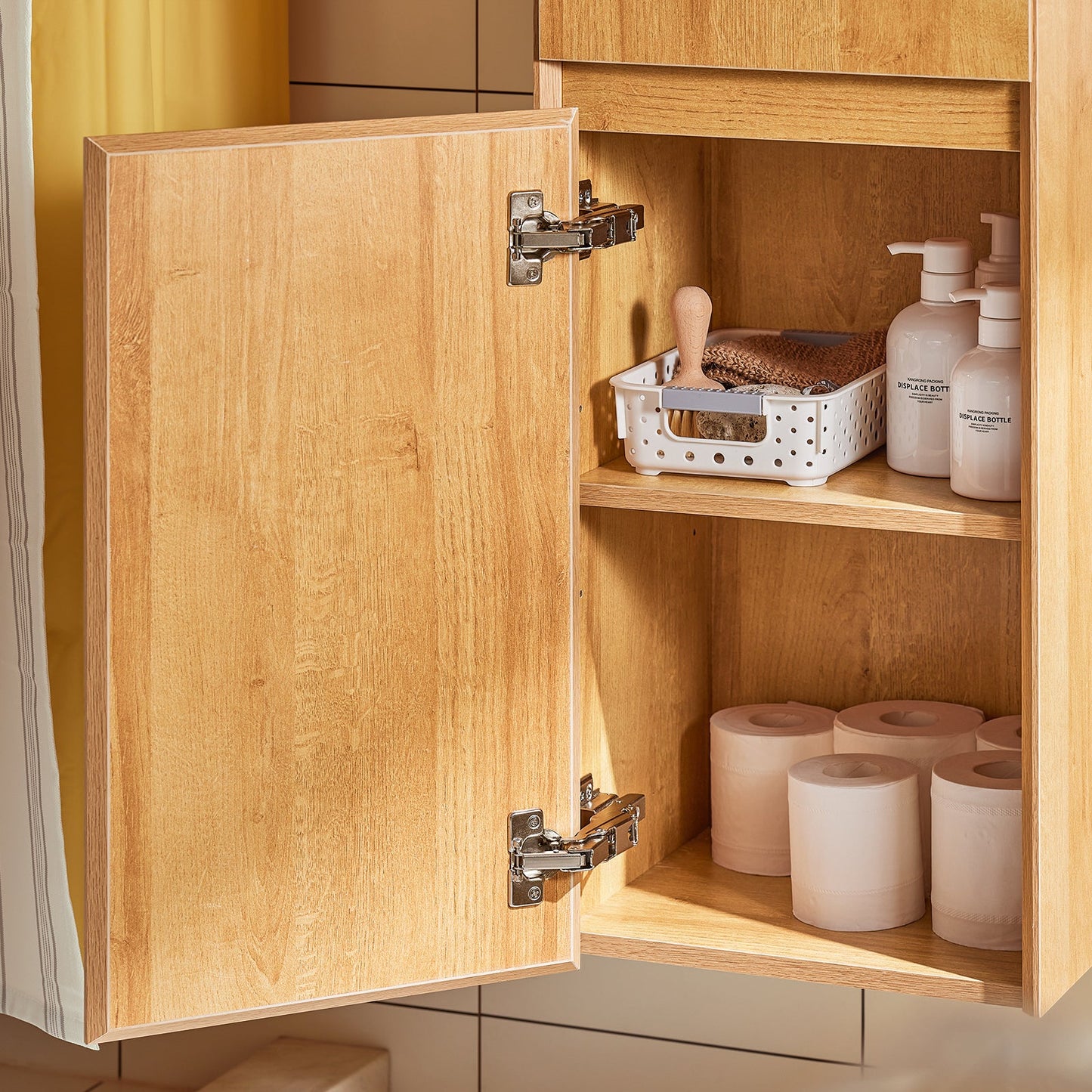 SoBuy BZR175-N Grand meuble de salle de bains étroit, meuble de rangement suspendu, naturel, 35 x 120 x 30 cm