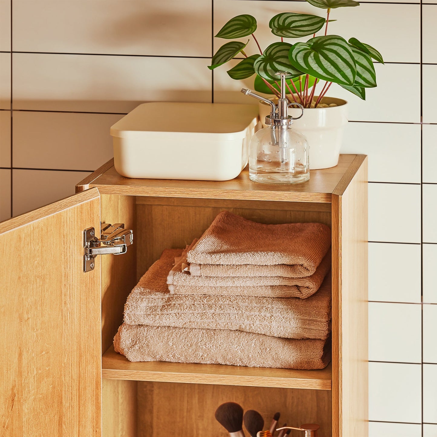 SoBuy BZR175-N Grand meuble de salle de bains étroit, meuble de rangement suspendu, naturel, 35 x 120 x 30 cm