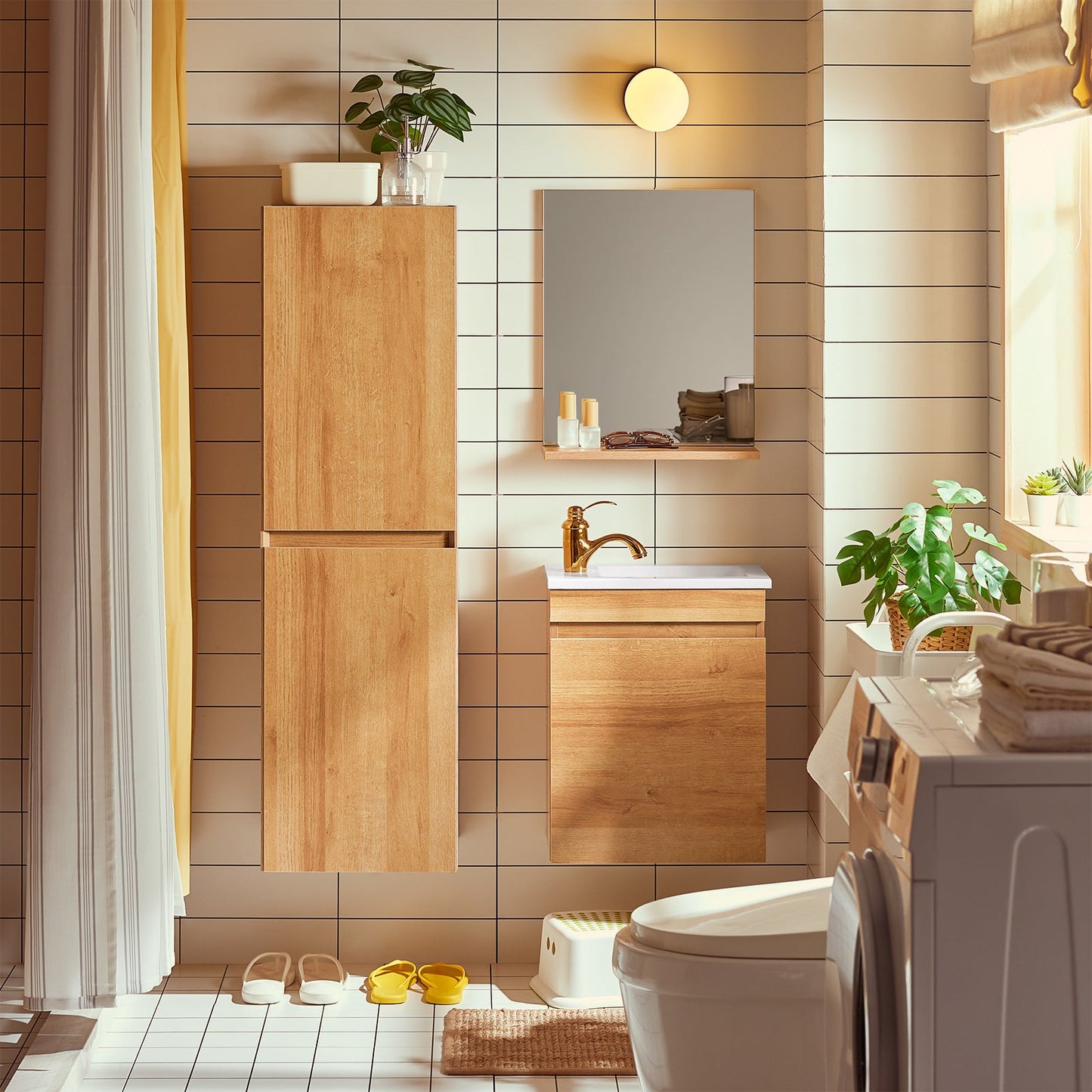 SoBuy BZR175-N Grand meuble de salle de bains étroit, meuble de rangement suspendu, naturel, 35 x 120 x 30 cm