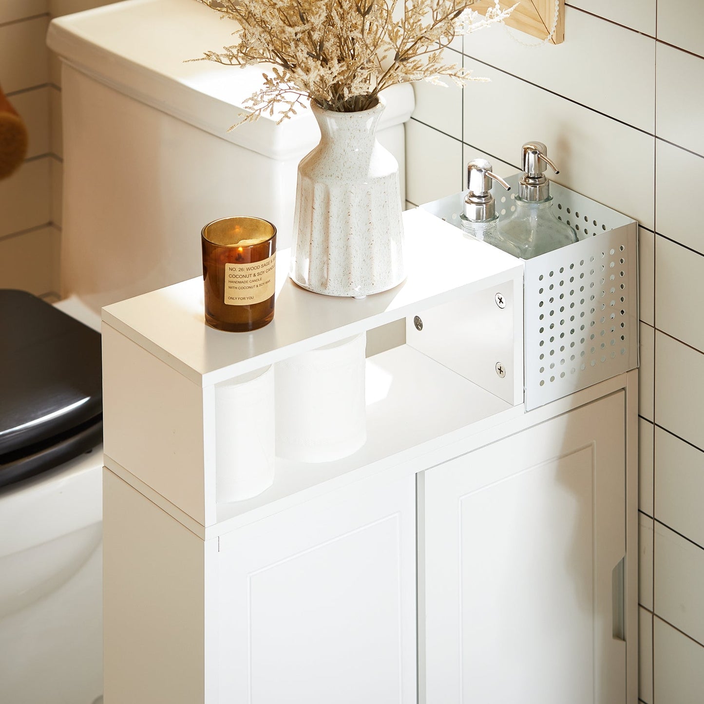 SoBuy Meuble de salle de bain à roulettes - étroit - 69 x 52 x 17 cm - blanc