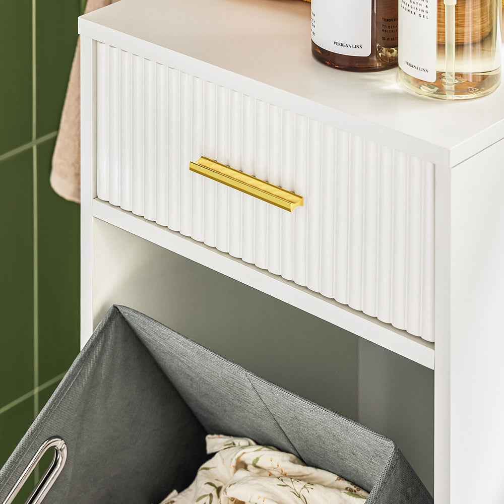 SoBuy Meuble de salle de bains - avec tiroir et panier à linge amovible - max 24 kg - 40 x 40 x 95 cm - blanc
