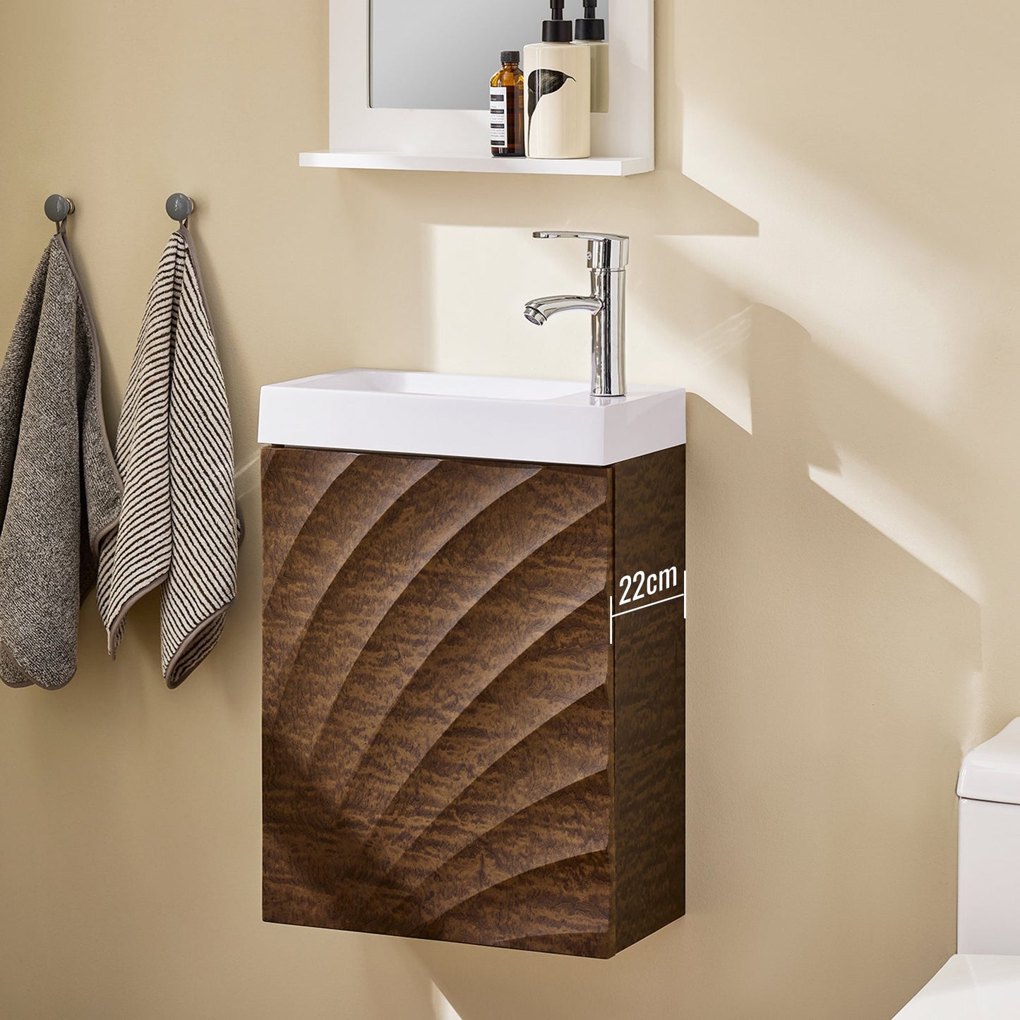 SoBuy BZR197-N Meuble de salle de bain avec vasque 40x22x56 cm - Bois foncé avec vasque blanche