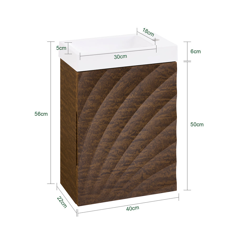 SoBuy BZR197-N Meuble de salle de bain avec vasque 40x22x56 cm - Bois foncé avec vasque blanche