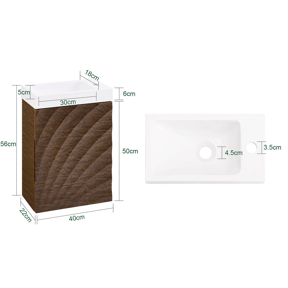 SoBuy BZR197-N Meuble de salle de bain avec vasque 40x22x56 cm - Bois foncé avec vasque blanche
