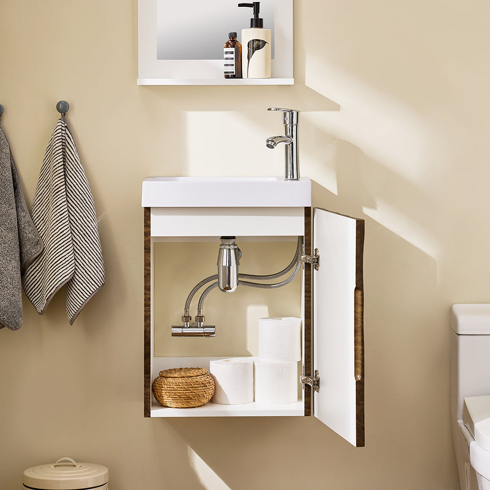 SoBuy BZR197-N Meuble de salle de bain avec vasque 40x22x56 cm - Bois foncé avec vasque blanche