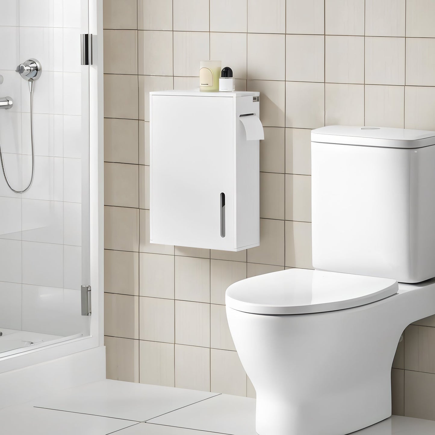 sobuy Porte-papier de toilette Meuble de rangement - Blanc - 14 × 30 × 42 cm - Fixation murale