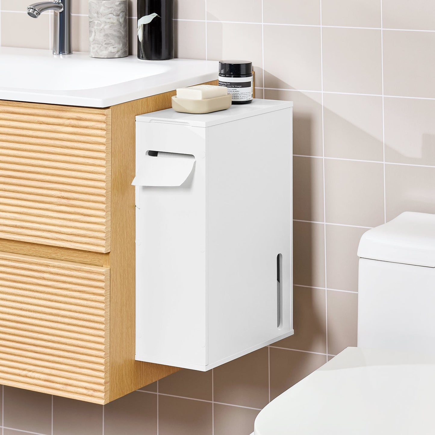sobuy Porte-papier de toilette Meuble de rangement - Blanc - 14 × 30 × 42 cm - Fixation murale