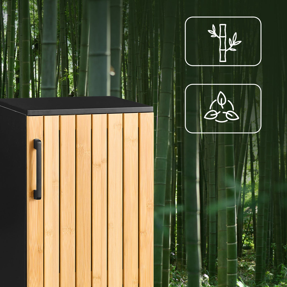 sobuy Meuble de salle de bain étroit - 30x30x90 cm - bambou & noir - meuble de salle de bain compact avec porte et étagères réglables