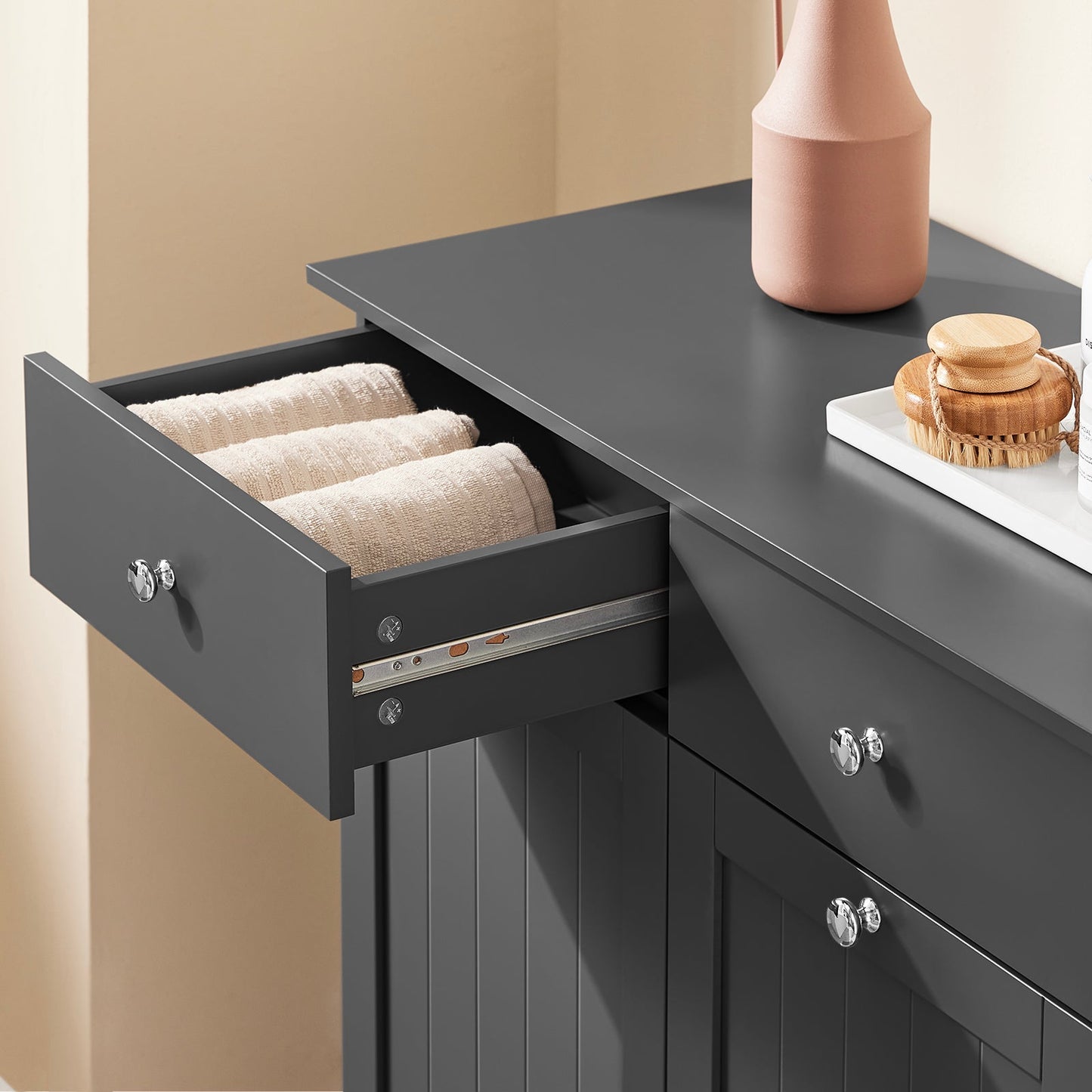 SoBuy Meuble de salle de bain avec paniers à linge - bois - gris - 78x38x90 cm