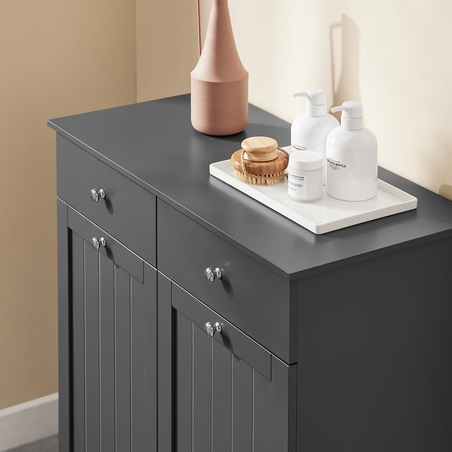 SoBuy Meuble de salle de bain avec paniers à linge - bois - gris - 78x38x90 cm