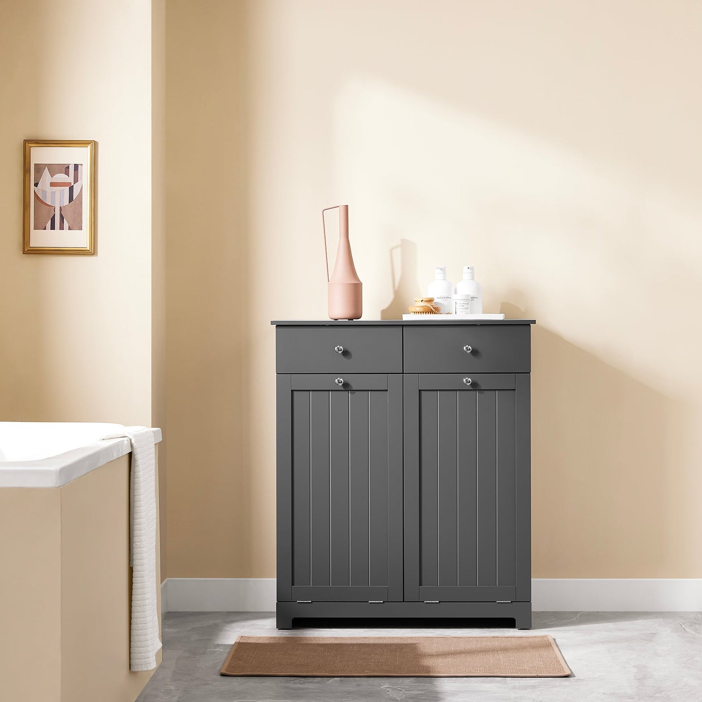 SoBuy Meuble de salle de bain avec paniers à linge - bois - gris - 78x38x90 cm