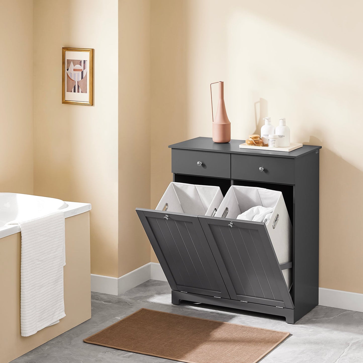SoBuy Meuble de salle de bain avec paniers à linge - bois - gris - 78x38x90 cm