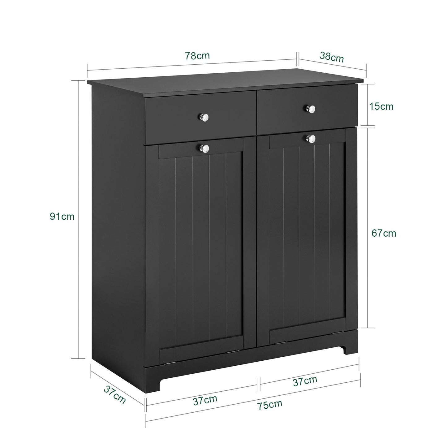 SoBuy Armoire de toilette BZR33-SCH - 2 tiroirs et 2 paniers à linge basculants - 78 x 91 x 38 cm - Noir