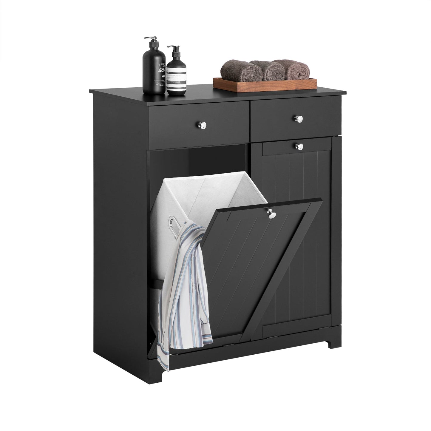SoBuy Armoire de toilette BZR33-SCH - 2 tiroirs et 2 paniers à linge basculants - 78 x 91 x 38 cm - Noir
