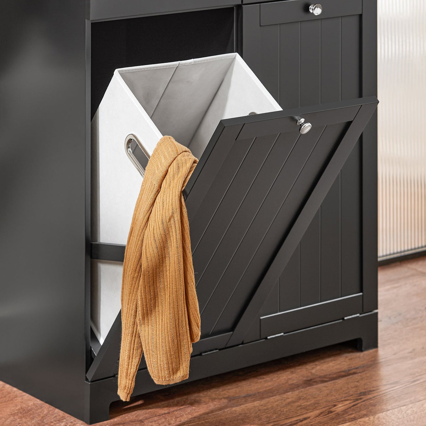 SoBuy Armoire de toilette BZR33-SCH - 2 tiroirs et 2 paniers à linge basculants - 78 x 91 x 38 cm - Noir