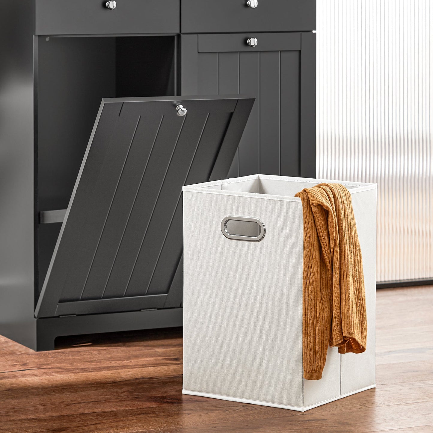 SoBuy Armoire de toilette BZR33-SCH - 2 tiroirs et 2 paniers à linge basculants - 78 x 91 x 38 cm - Noir