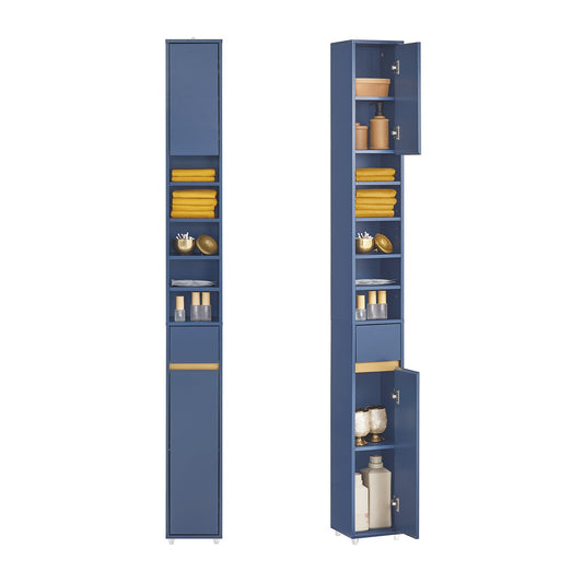 Armoire de salle de bain étroite SoBuy 20 cm, bleu foncé, armoire de rangement haute 180 cm