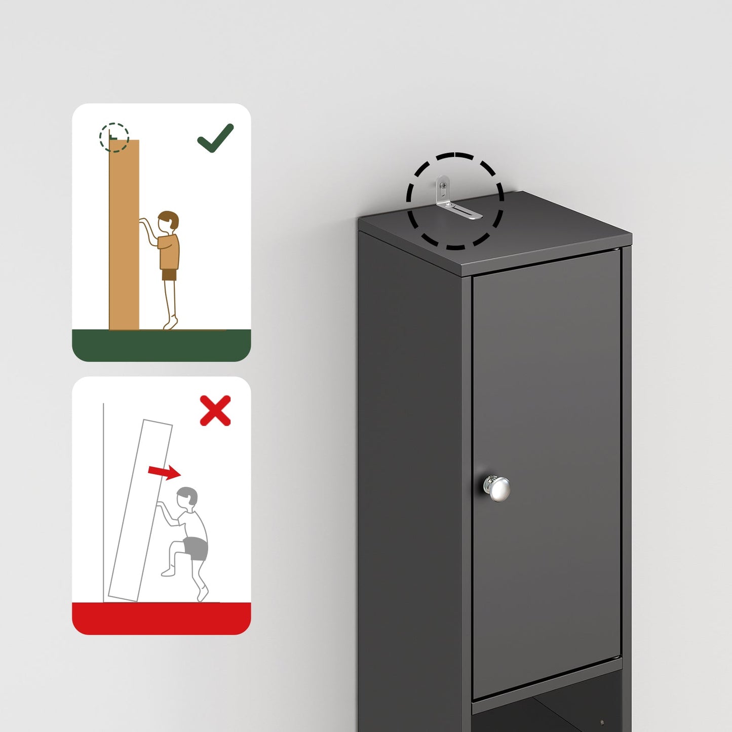 SoBuy Grand meuble de salle de bain étroit avec tiroir et étagères réglables - Meuble colonne noir pour salle de bain et salon - 20 x 20 x 180 cm