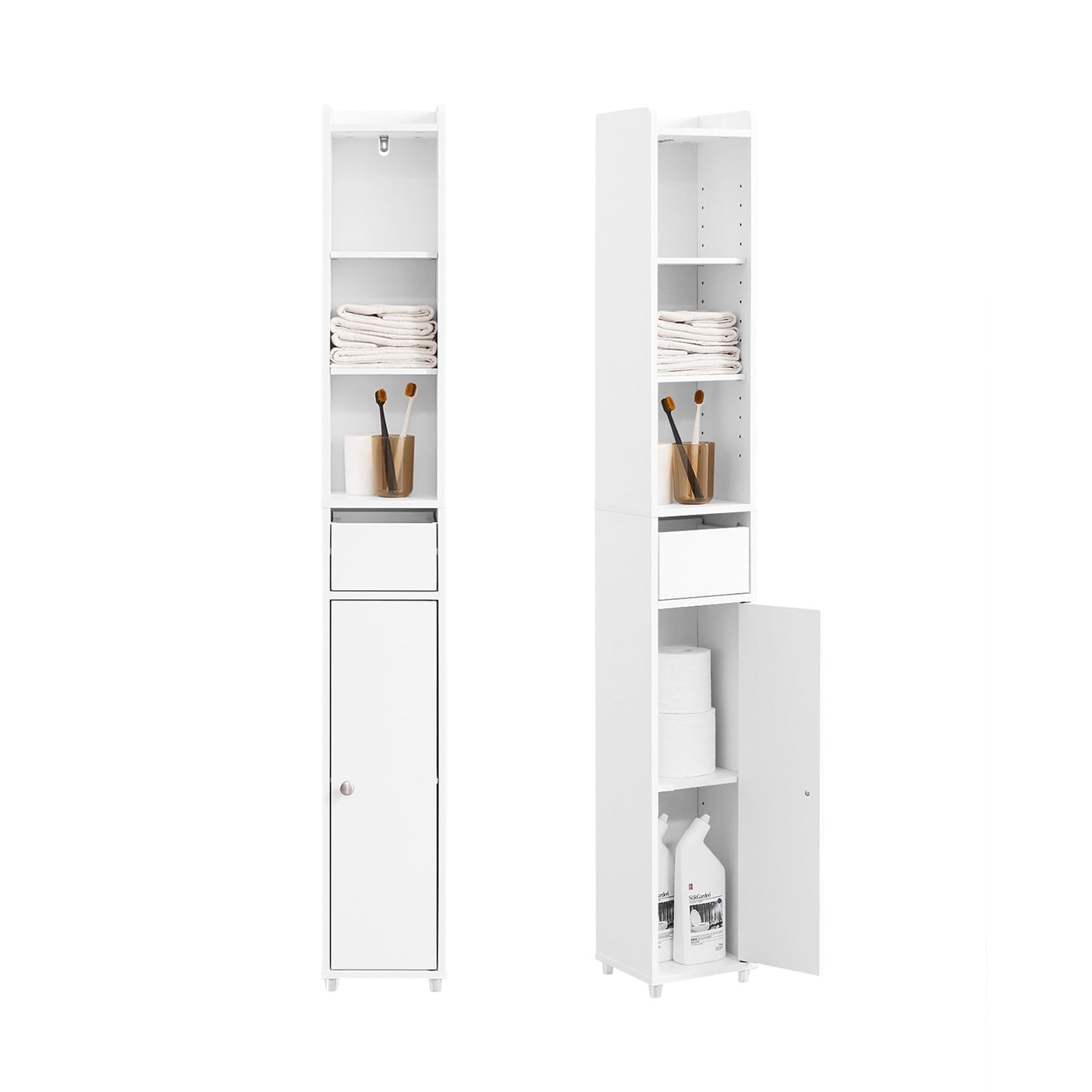 SoBuy BZR34-K-W Meuble de salle de bain étroit avec tiroir et porte - blanc - 20 x 20 x 145 cm