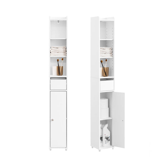SoBuy BZR34-K-W Meuble de salle de bain étroit avec tiroir et porte - blanc - 20 x 20 x 145 cm