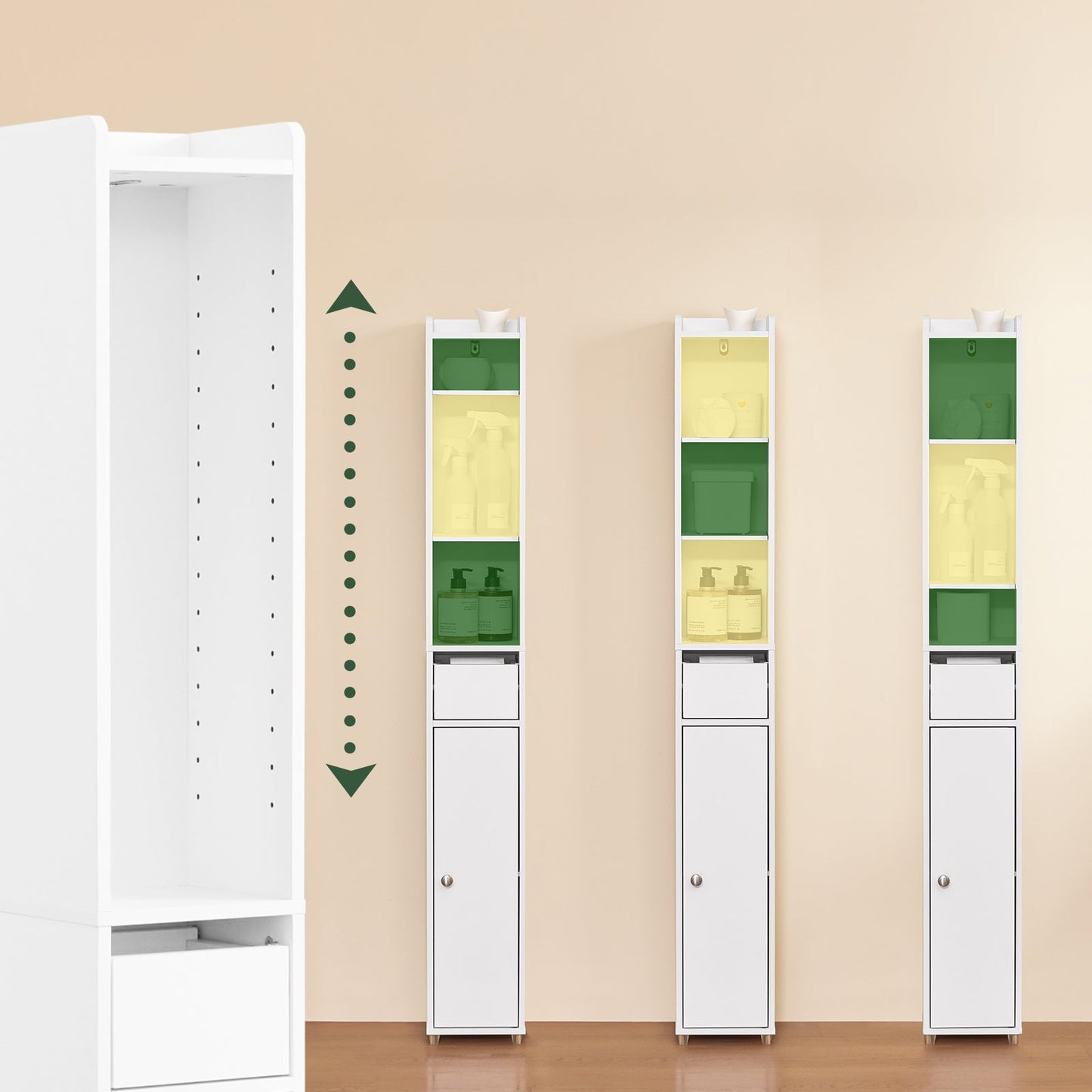 SoBuy BZR34-K-W Meuble de salle de bain étroit avec tiroir et porte - blanc - 20 x 20 x 145 cm