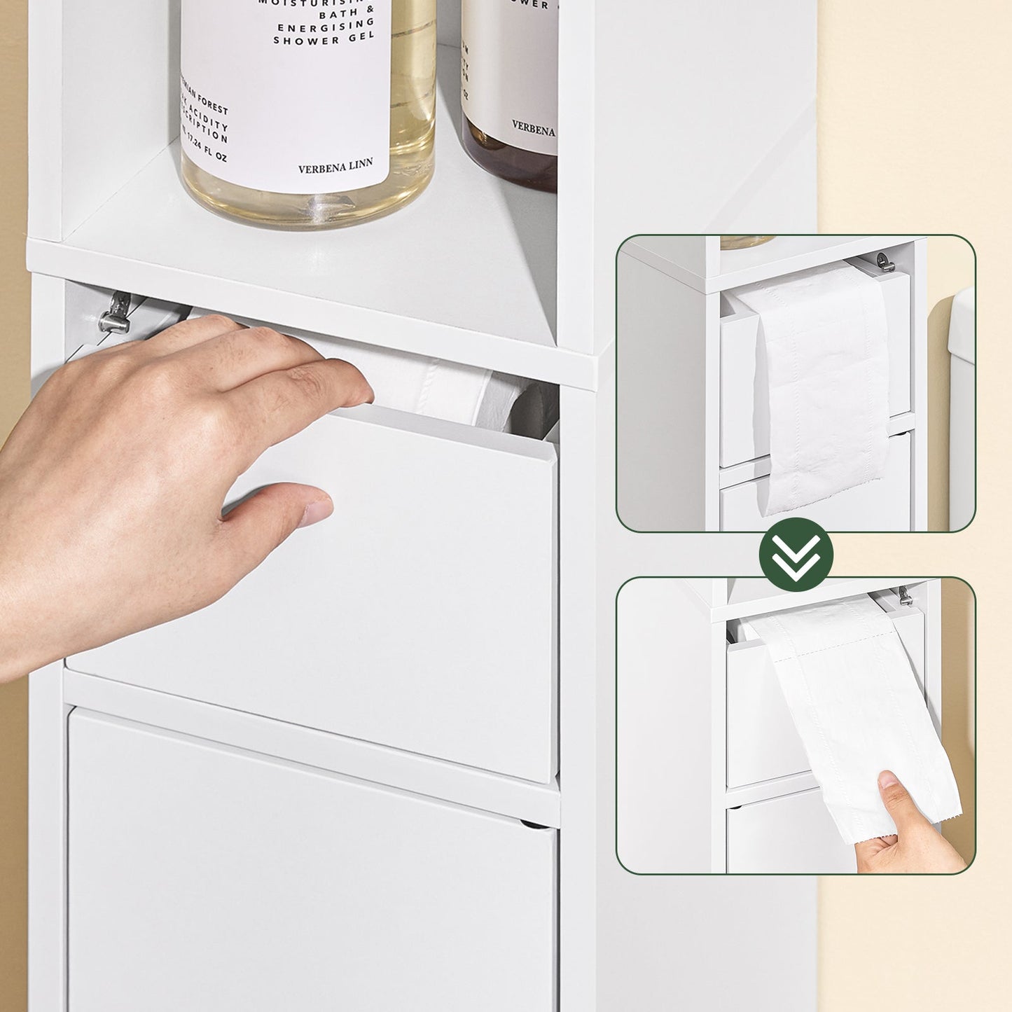 SoBuy BZR34-K-W Meuble de salle de bain étroit avec tiroir et porte - blanc - 20 x 20 x 145 cm