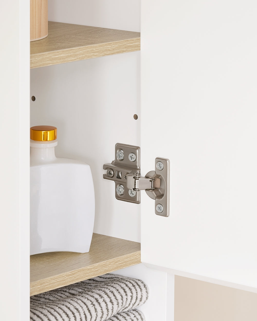 SoBuy BZR34-WN Meuble de salle de bain haut 20x20x180 cm - Blanc et bois - Meuble de rangement étroit et indépendant avec étagères et tiroirs réglables