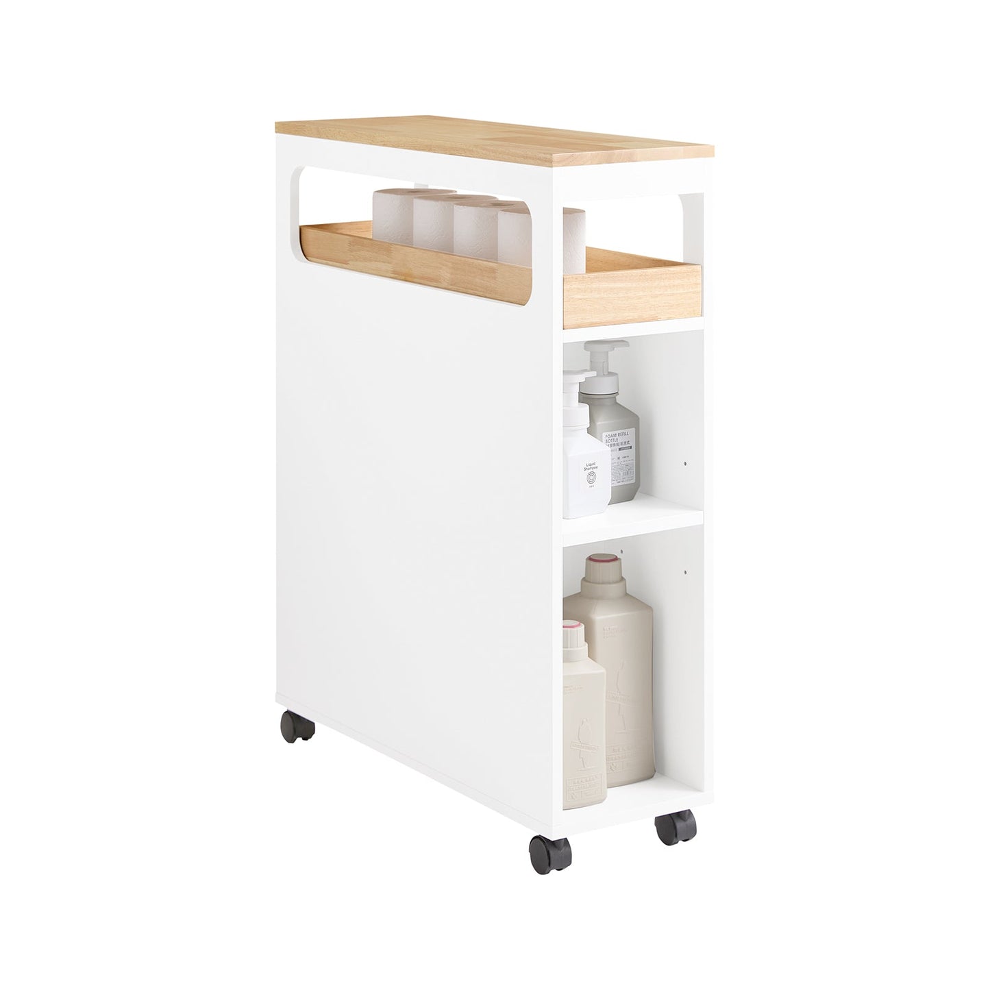 SoBuy BZR54-II-WN Étagère étroite avec 3 tiroirs, plateau amovible et roulettes - 23 x 82 x 65 cm - Blanc