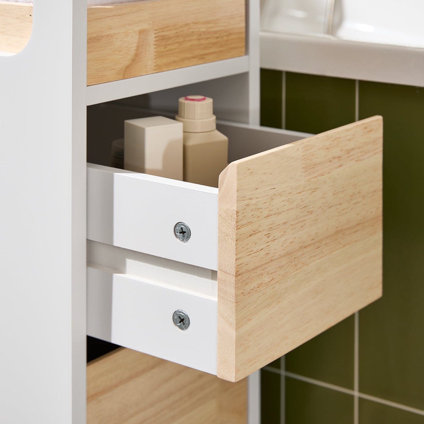 SoBuy BZR54-II-WN Étagère étroite avec 3 tiroirs, plateau amovible et roulettes - 23 x 82 x 65 cm - Blanc
