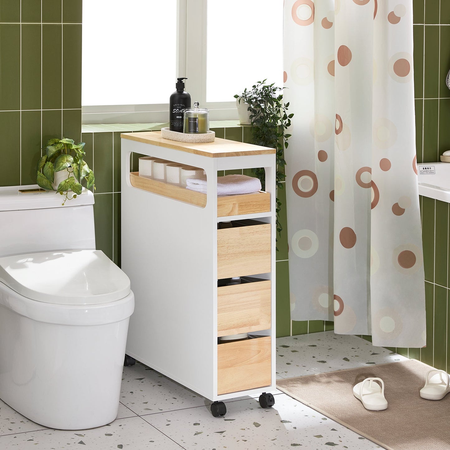 SoBuy BZR54-II-WN Étagère étroite avec 3 tiroirs, plateau amovible et roulettes - 23 x 82 x 65 cm - Blanc