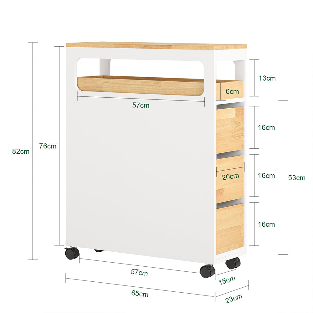 SoBuy BZR54-WN - Etagère de salle de bain avec 3 tiroirs - Plateau amovible - 23 x 82 x 65 cm - Blanc/Bois