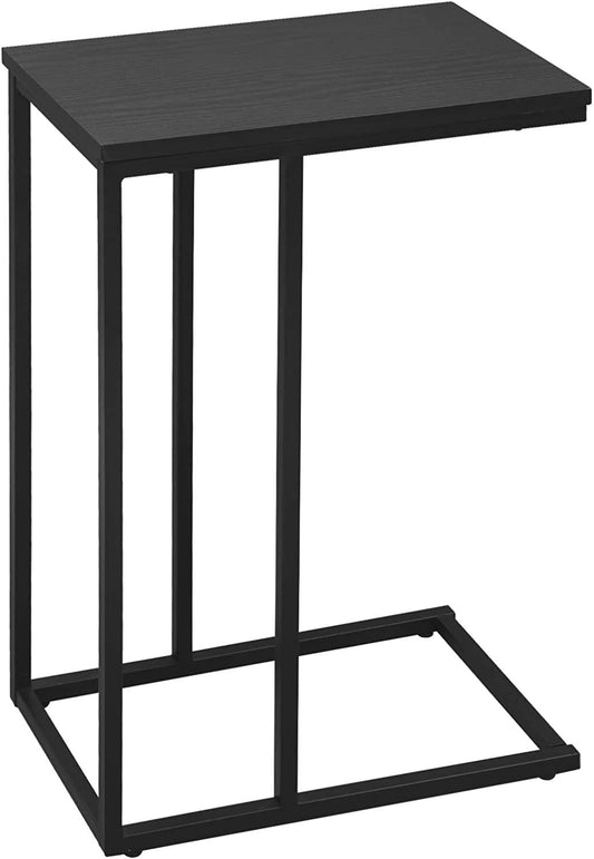 Woltu Table d'appoint en forme de C - Métal industriel et bois - 45 x 25 x 63,6 cm - Noir