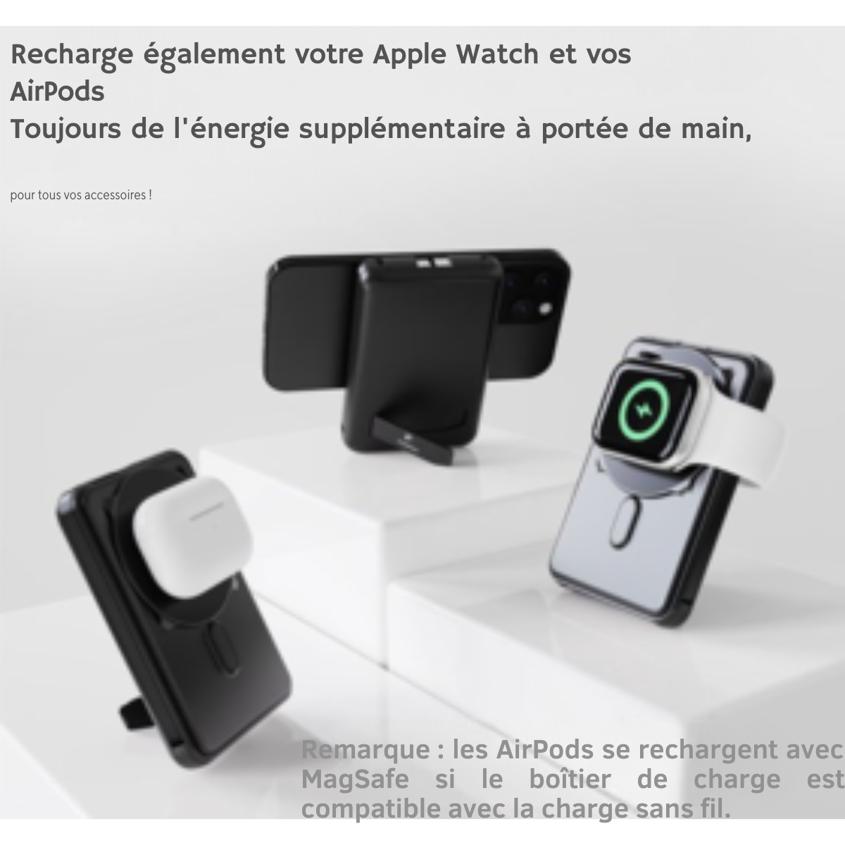 imoshion 4-in-1 Powerbank 10000 mAh avec câbles intégrés - Compatible Magsafe - Chargeur rapide 20W - Indicateur LED - USB C - Wireless Powerbank Adapté à iPhone 12/13/14/15/16 - Noir