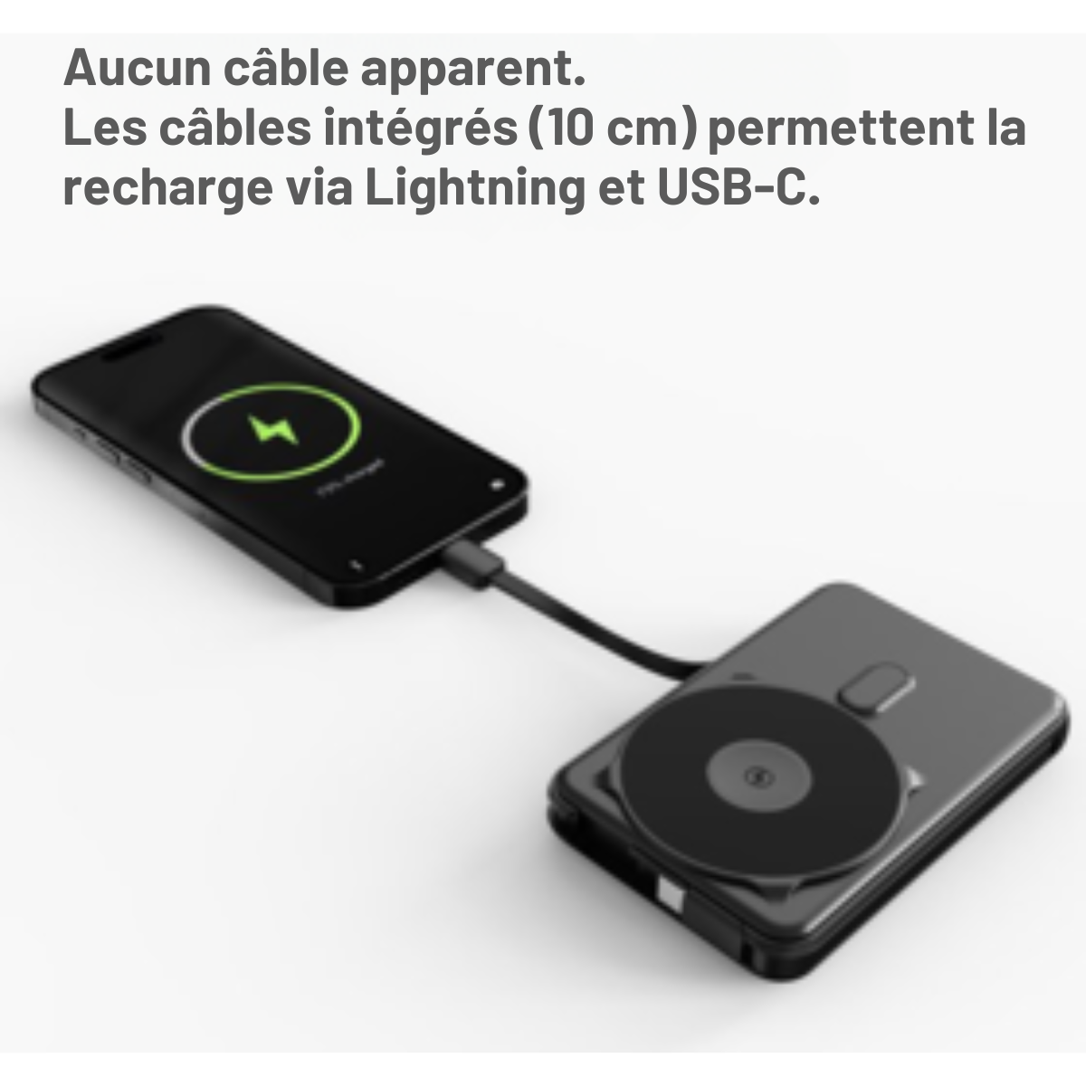 imoshion 4-in-1 Powerbank 10000 mAh avec câbles intégrés - Compatible Magsafe - Chargeur rapide 20W - Indicateur LED - USB C - Wireless Powerbank Adapté à iPhone 12/13/14/15/16 - Noir