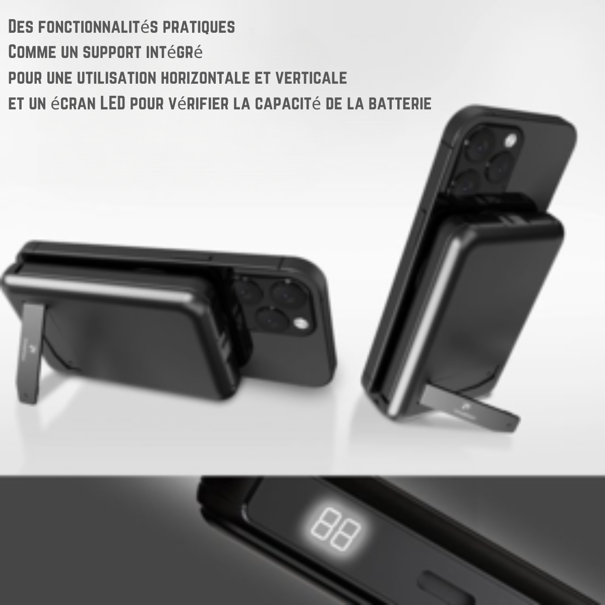 imoshion 4-in-1 Powerbank 10000 mAh avec câbles intégrés - Compatible Magsafe - Chargeur rapide 20W - Indicateur LED - USB C - Wireless Powerbank Adapté à iPhone 12/13/14/15/16 - Noir